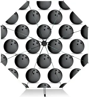 Travel Umbrella for Rain Windproof Bowling Repeating Automatic Cute Portable Compact Umbrella for Women Purse Backpack Car Black Sun UV Protection