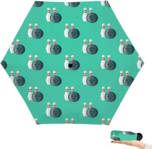 Travel Umbrella for Rain Windproof Bowling Sports Cute Portable Compact Mini Umbrella for Women Purse Backpack Car Black Sun UV Protection