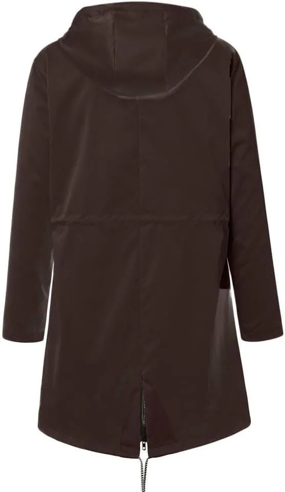 Trench Coat Women Mid Length Zip Up Windproof Rain Jacket Hooded Drawstring Waterproof Jacket with Zipper Pockets
