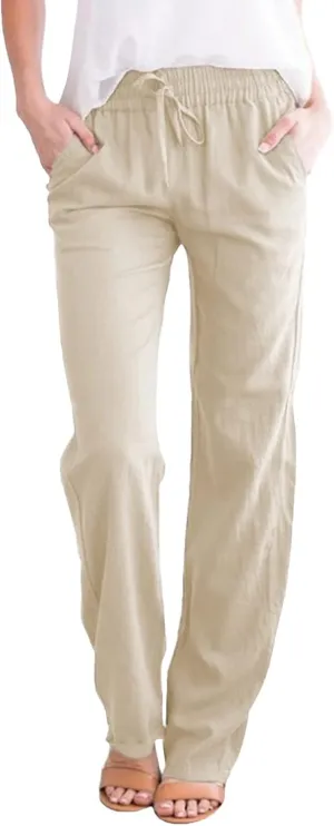 Trendy Dress Pants For Women 2024 Work Trouser High Waist Vintage Wide Leg Pants Comfy Linen Summer Boho Sweatpant