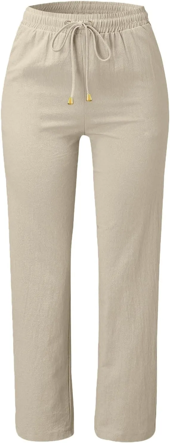 Trendy Dress Pants For Women 2024 Work Trouser High Waist Vintage Wide Leg Pants Comfy Linen Summer Boho Sweatpant