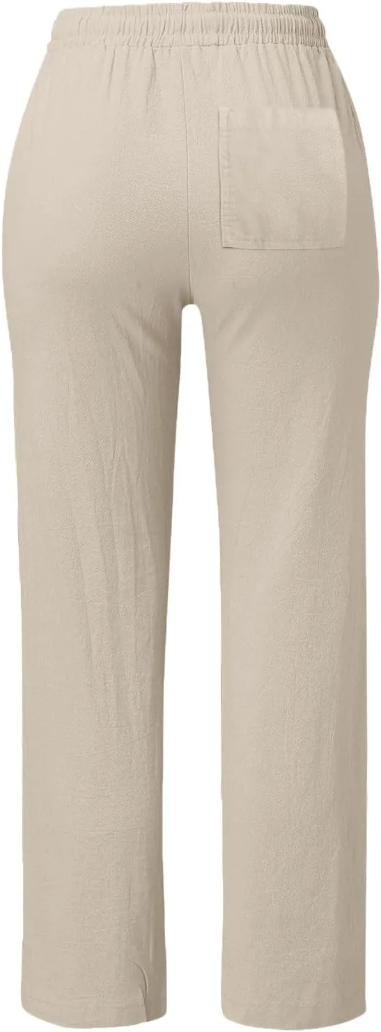Trendy Dress Pants For Women 2024 Work Trouser High Waist Vintage Wide Leg Pants Comfy Linen Summer Boho Sweatpant