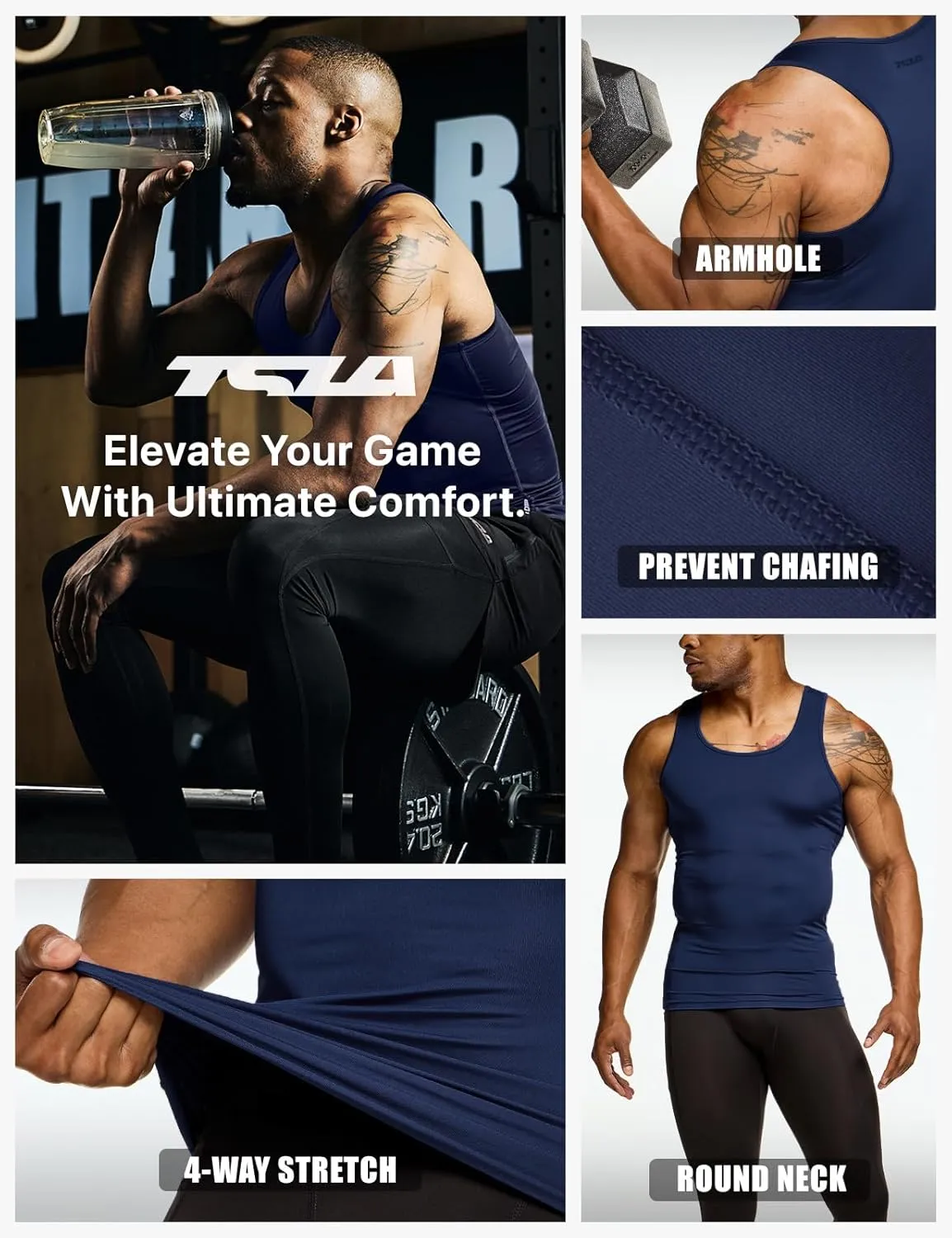 TSLA Men's Athletic Compression Sleeveless Tank Top, Cool Dry Sports Running Basketball Workout Base Layer