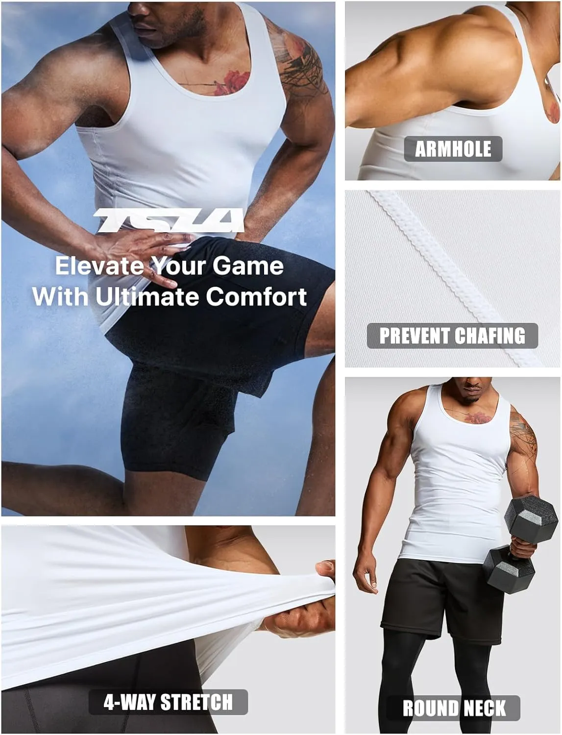 TSLA Men's Athletic Compression Sleeveless Tank Top, Cool Dry Sports Running Basketball Workout Base Layer
