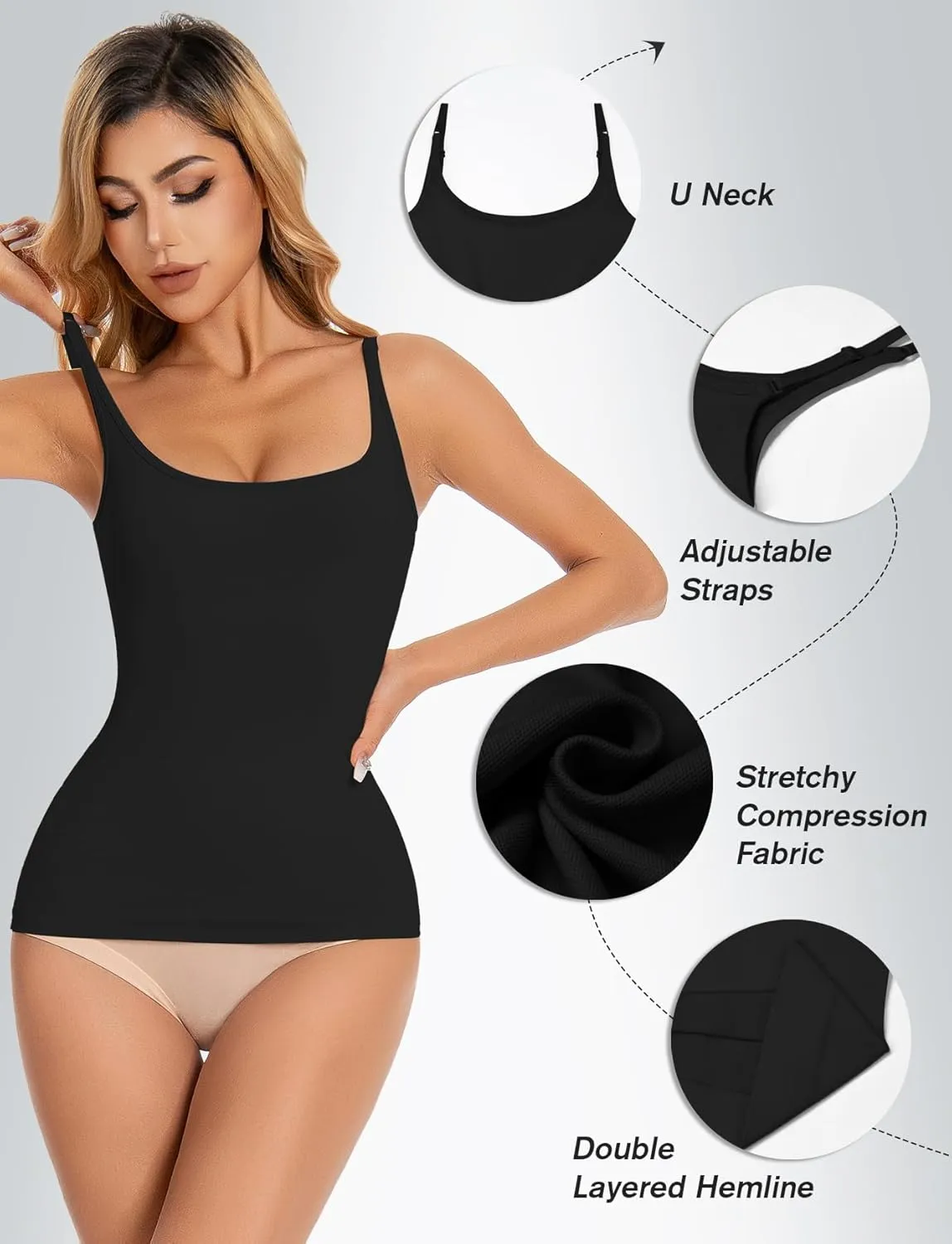 Tummy Control Shapewear Tank Tops for Women seamless Body Shaper Scoop Neck Compression Camisole Top