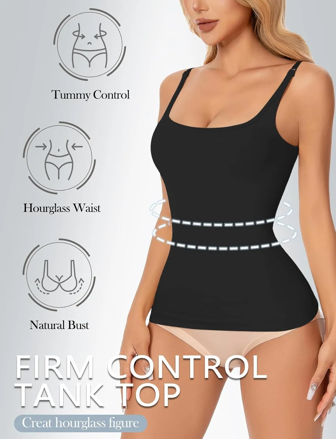 Tummy Control Shapewear Tank Tops for Women seamless Body Shaper Scoop Neck Compression Camisole Top