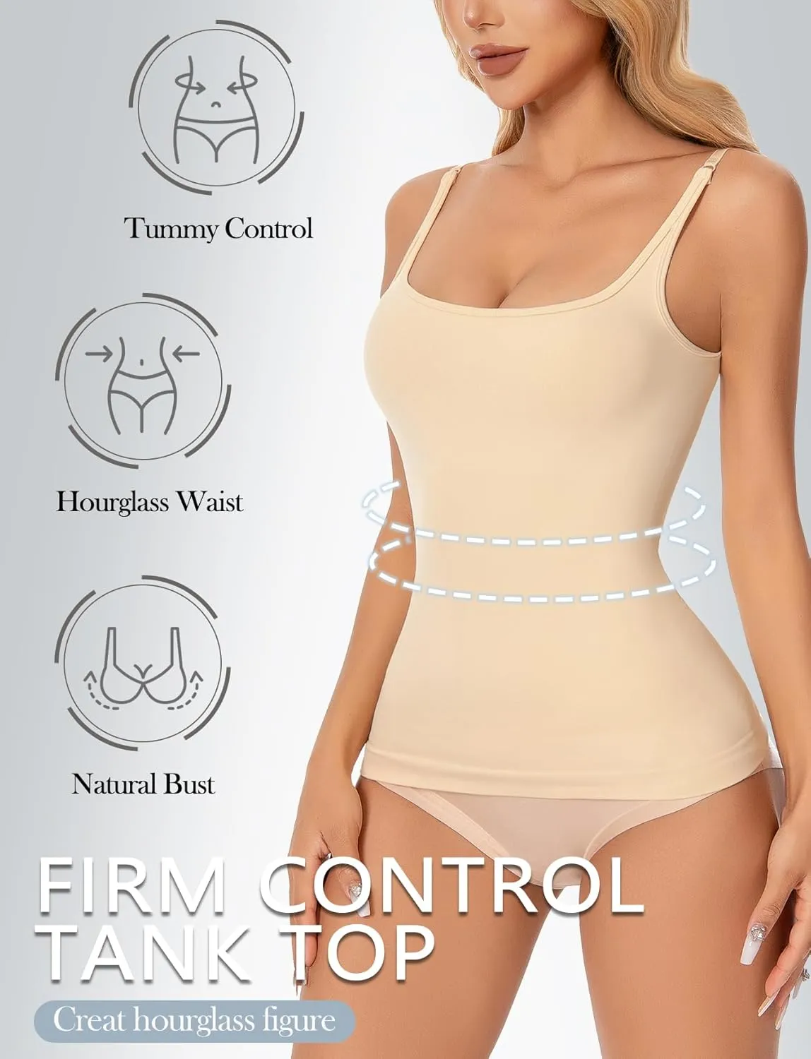 Tummy Control Shapewear Tank Tops for Women seamless Body Shaper Scoop Neck Compression Camisole Top