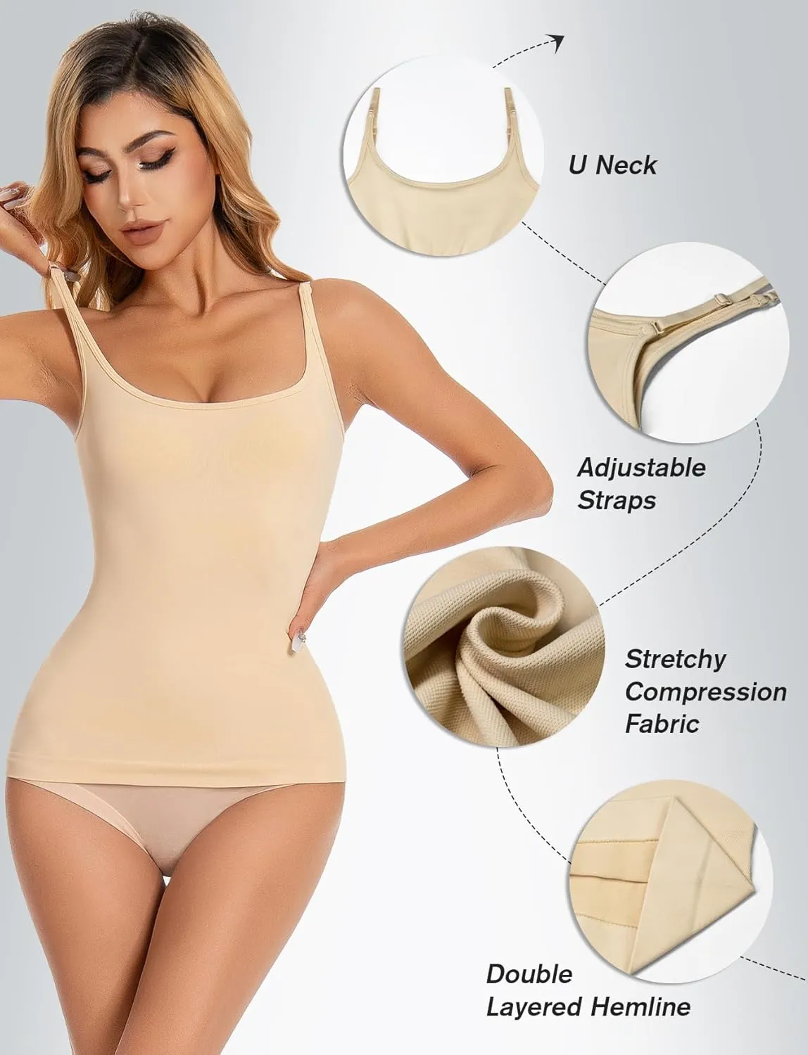 Tummy Control Shapewear Tank Tops for Women seamless Body Shaper Scoop Neck Compression Camisole Top