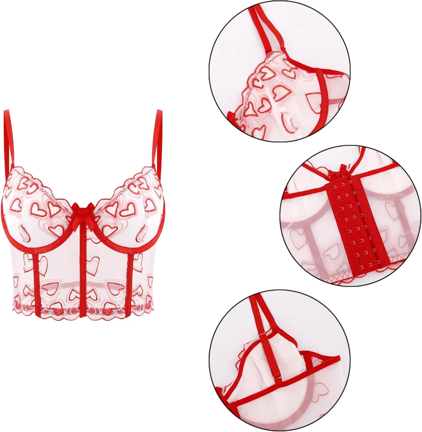 TYNORA Women's Mesh Floral Embroidery Spaghetti Strap Cami Crop Tops Lace Trim Bralette Cami Bustier Top Nightclub