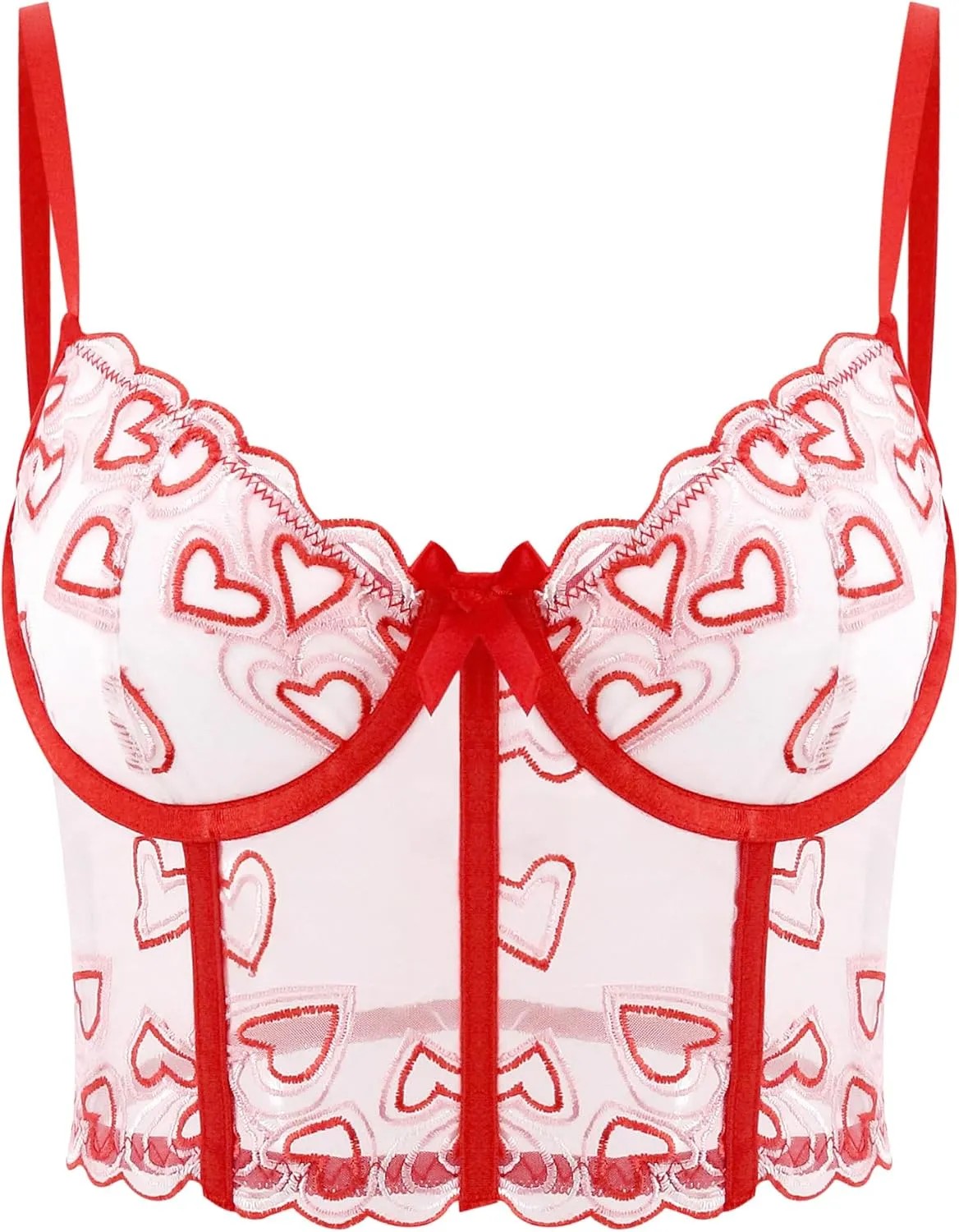 TYNORA Women's Mesh Floral Embroidery Spaghetti Strap Cami Crop Tops Lace Trim Bralette Cami Bustier Top Nightclub