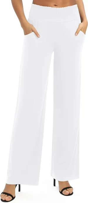 Urban CoCo Womens High Waist Flowy Palazzo Pants Elastic Waist Wide Leg Stretchy Straight Leg Dressy Casual Lounge Trousers
