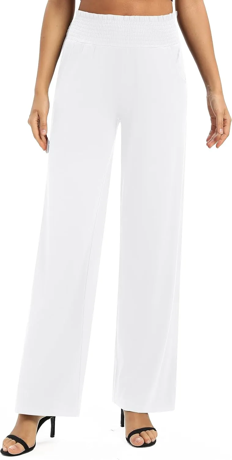 Urban CoCo Womens High Waist Flowy Palazzo Pants Elastic Waist Wide Leg Stretchy Straight Leg Dressy Casual Lounge Trousers