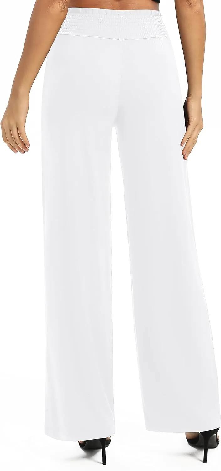 Urban CoCo Womens High Waist Flowy Palazzo Pants Elastic Waist Wide Leg Stretchy Straight Leg Dressy Casual Lounge Trousers