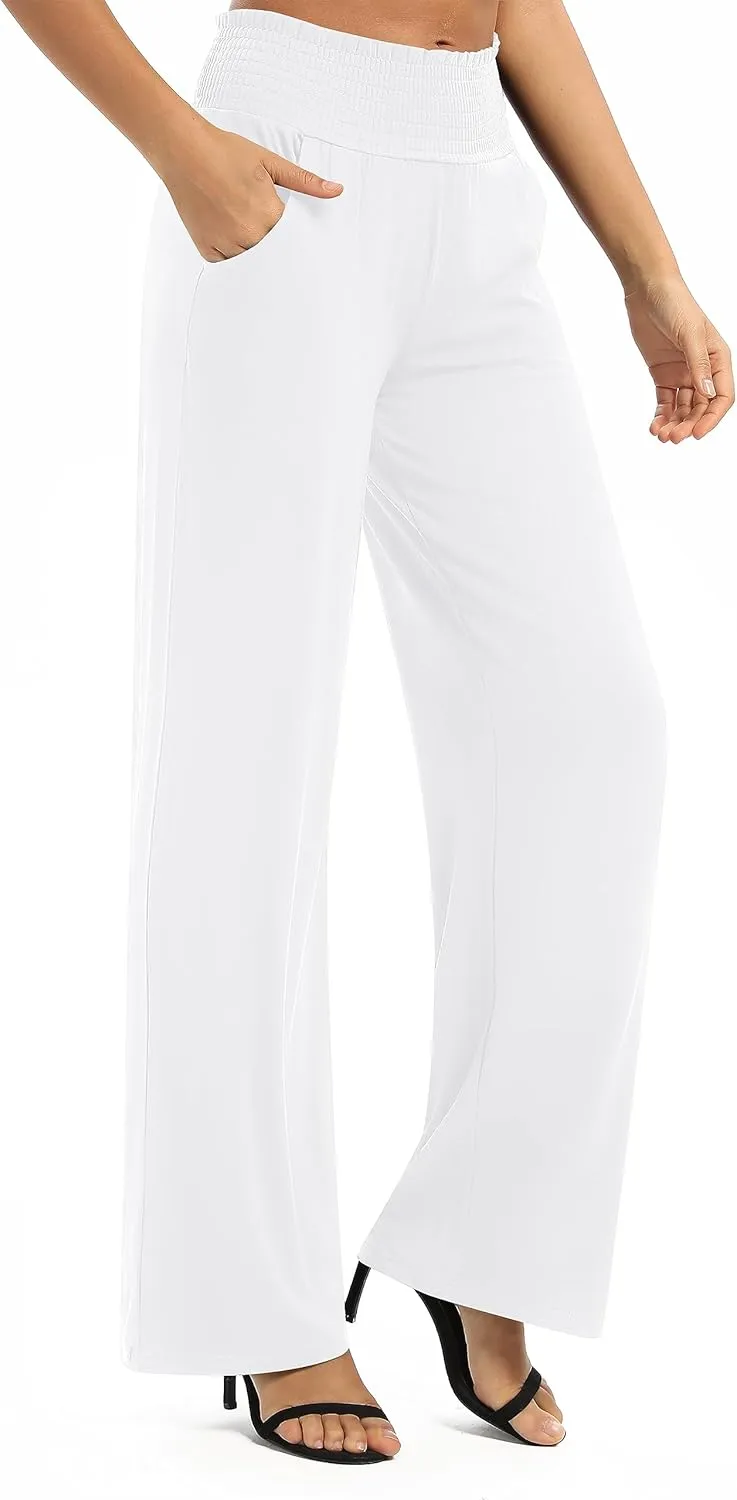 Urban CoCo Womens High Waist Flowy Palazzo Pants Elastic Waist Wide Leg Stretchy Straight Leg Dressy Casual Lounge Trousers
