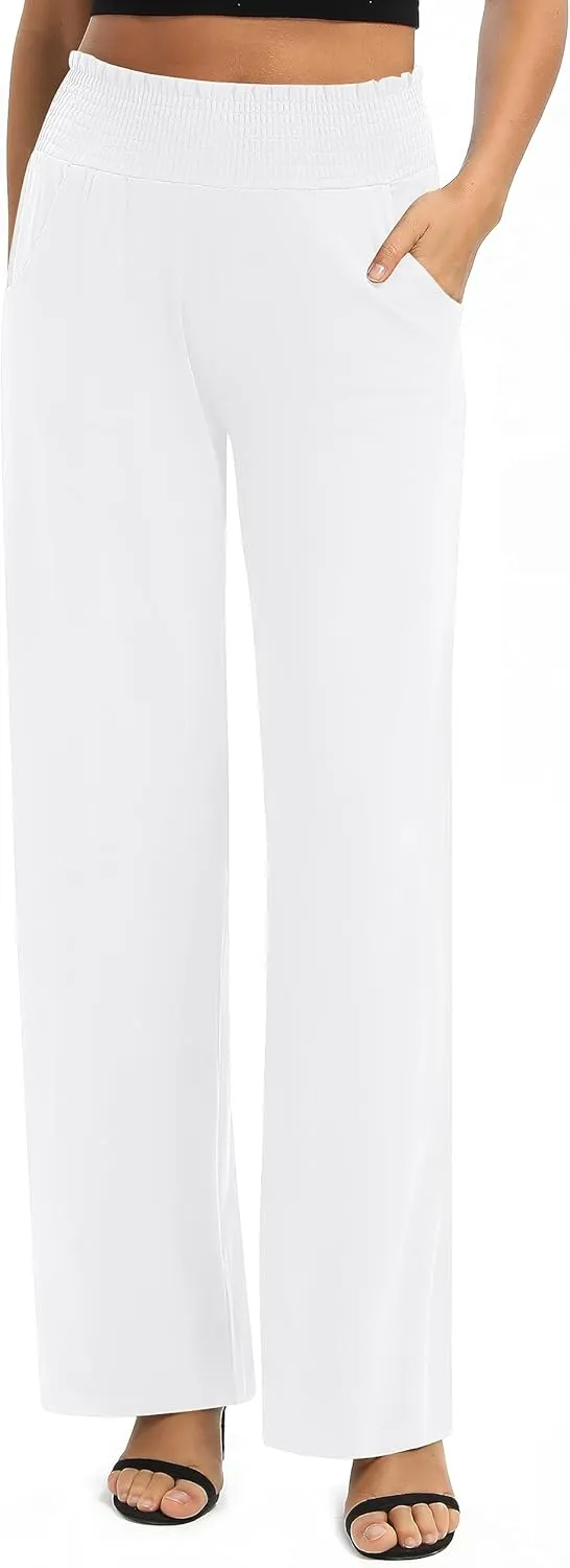 Urban CoCo Womens High Waist Flowy Palazzo Pants Elastic Waist Wide Leg Stretchy Straight Leg Dressy Casual Lounge Trousers
