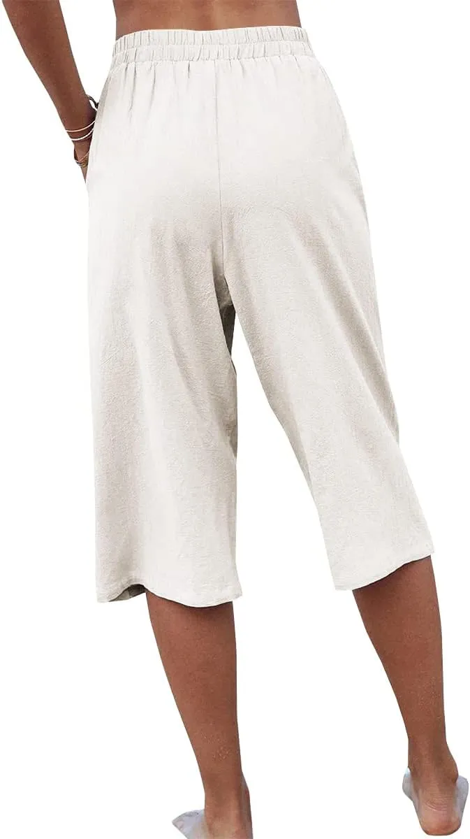 Veatzaer Women's Elastic Waist 3/4 Capri Harem Pants with Pockets Casual Loose Solid Yoga Trousers S-XXL