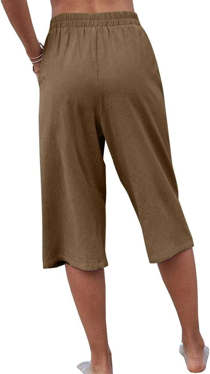 Veatzaer Women's Elastic Waist 3/4 Capri Harem Pants with Pockets Casual Loose Solid Yoga Trousers S-XXL