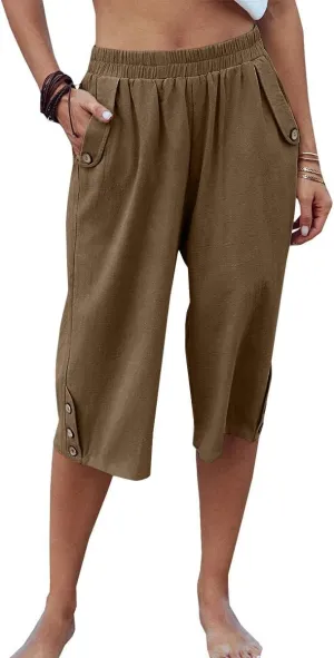 Veatzaer Women's Elastic Waist 3/4 Capri Harem Pants with Pockets Casual Loose Solid Yoga Trousers S-XXL