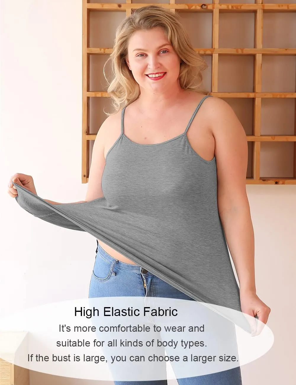 VIKIDEER 3 Pack Camisole for Women Plus Size Basic Undershirt Spaghetti Strap Cami Tank Top