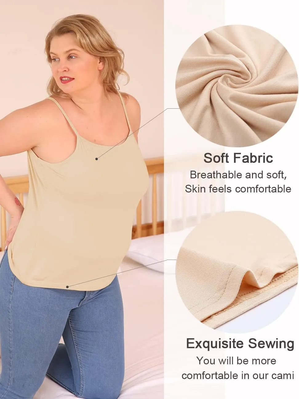 VIKIDEER 3 Pack Camisole for Women Plus Size Basic Undershirt Spaghetti Strap Cami Tank Top