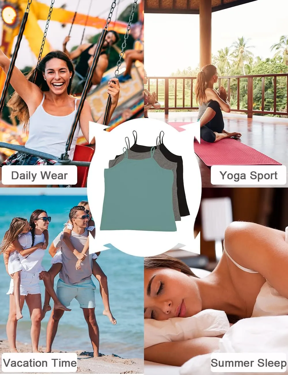 VIKIDEER 3 Pack Camisole for Women Plus Size Basic Undershirt Spaghetti Strap Cami Tank Top