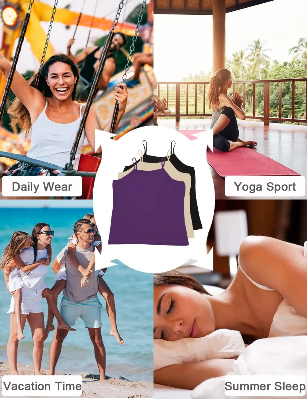 VIKIDEER 3 Pack Camisole for Women Plus Size Basic Undershirt Spaghetti Strap Cami Tank Top