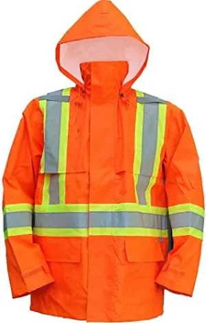 Viking Open Road 150 Denier Trilobal Rip-Stop Hi-Vis Safety Rain Jacket with 2" Vi-brance Reflective Tape Over 4"