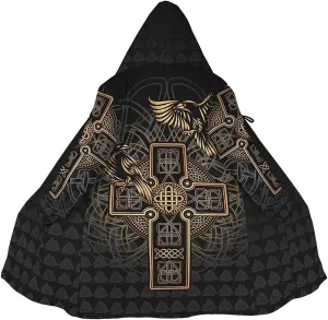 Viking Warriors Winter Warm Hooded Cloak 3D Full Printing Norse Mythology Tattoo Cashmere Coat Retro Parka Harajuku Jacket