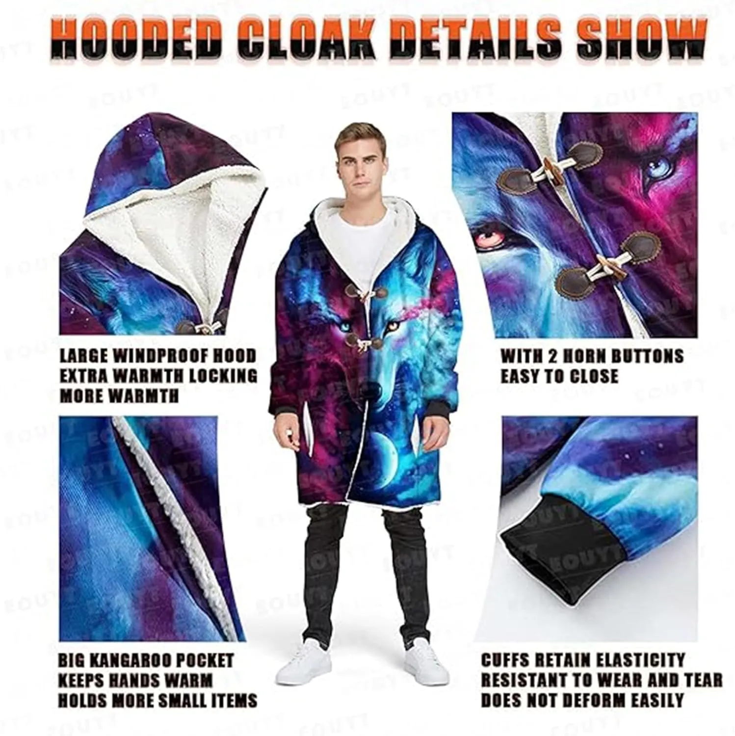 Viking Warriors Winter Warm Hooded Cloak 3D Full Printing Norse Mythology Tattoo Cashmere Coat Retro Parka Harajuku Jacket