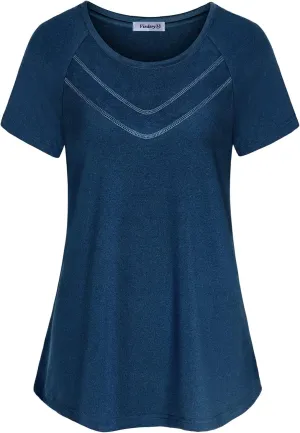 Vindery Women Quick-Dry Line Decor Front Yoga Workout Shirts Athletic Gym Loose Fit Tops
