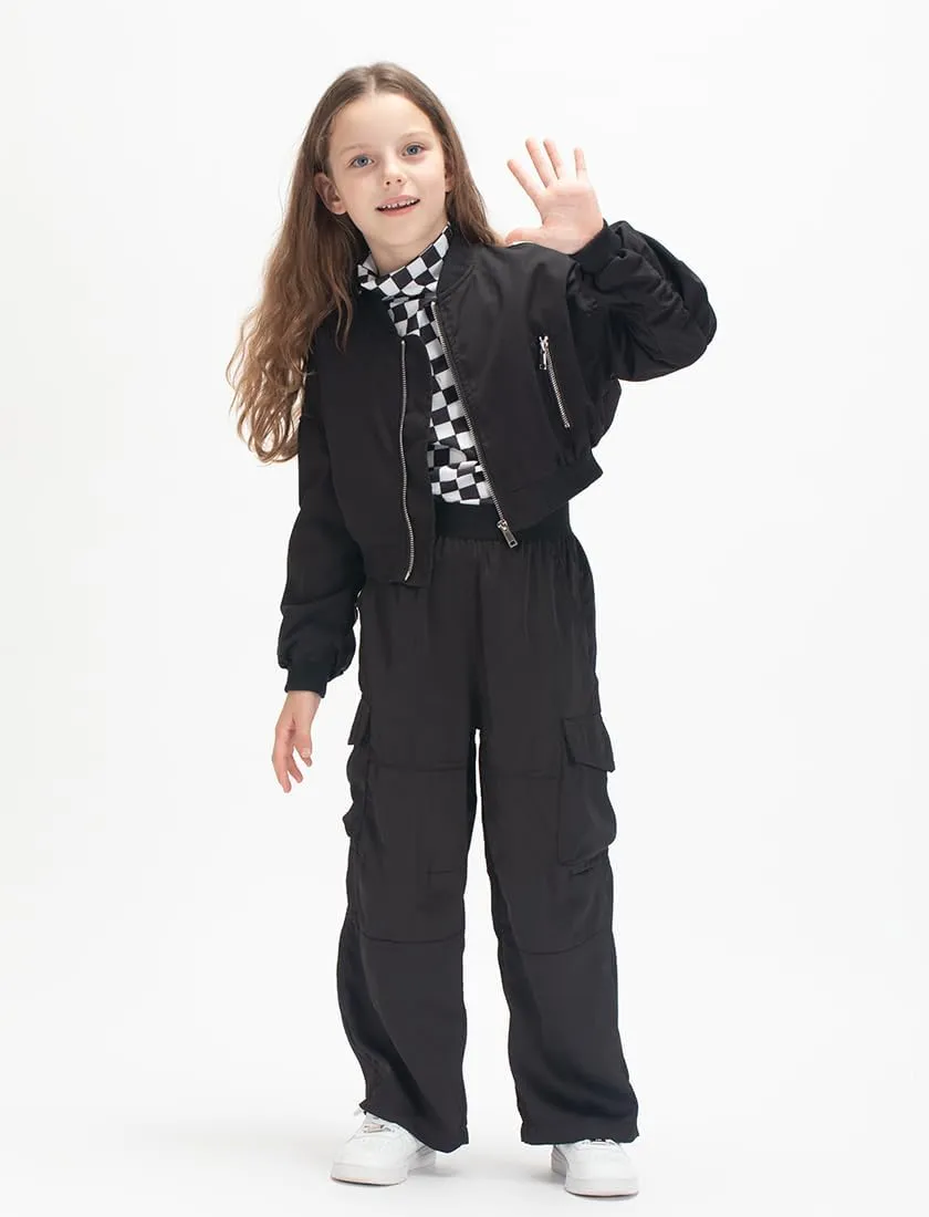 WELAKEN Lightweight Multiple Pockets Zip Up Bomber Jacket for Girls Toddler & Kids II Little Girl's Casual Flight Crop Jacket
