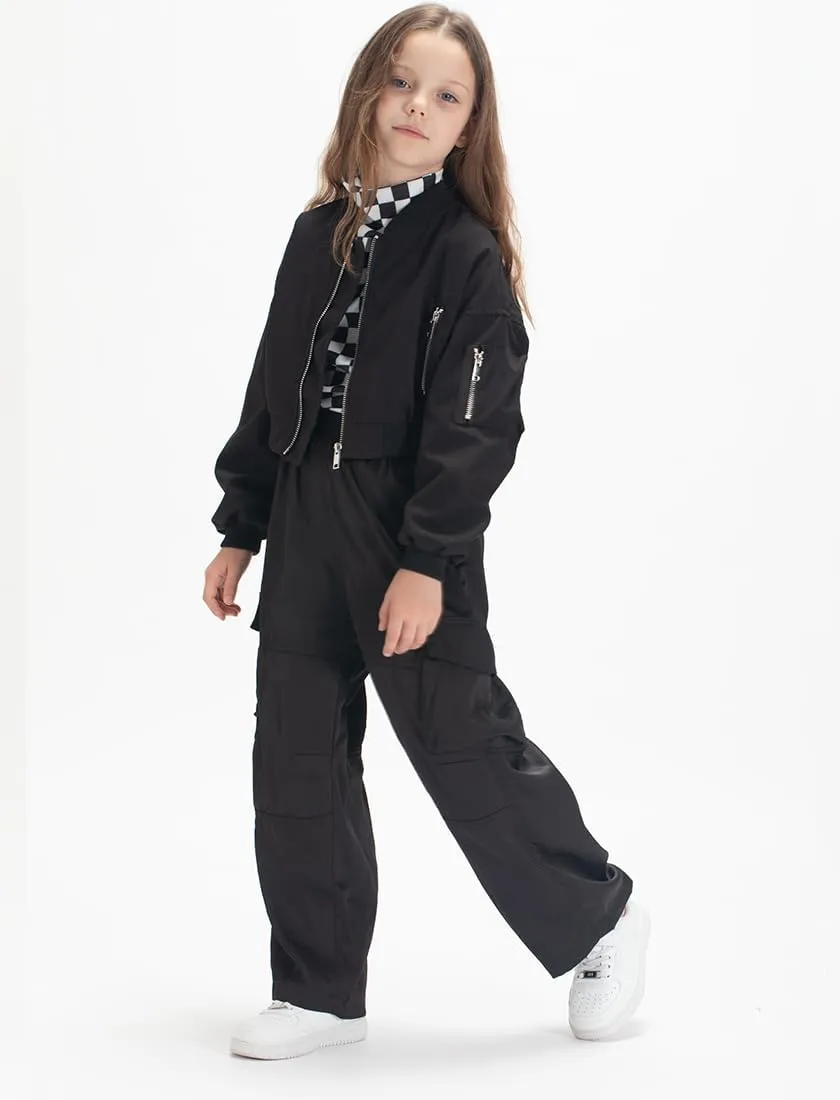 WELAKEN Lightweight Multiple Pockets Zip Up Bomber Jacket for Girls Toddler & Kids II Little Girl's Casual Flight Crop Jacket