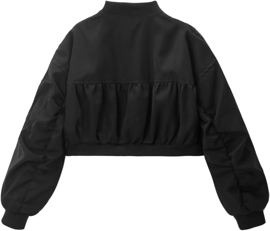 WELAKEN Lightweight Multiple Pockets Zip Up Bomber Jacket for Girls Toddler & Kids II Little Girl's Casual Flight Crop Jacket
