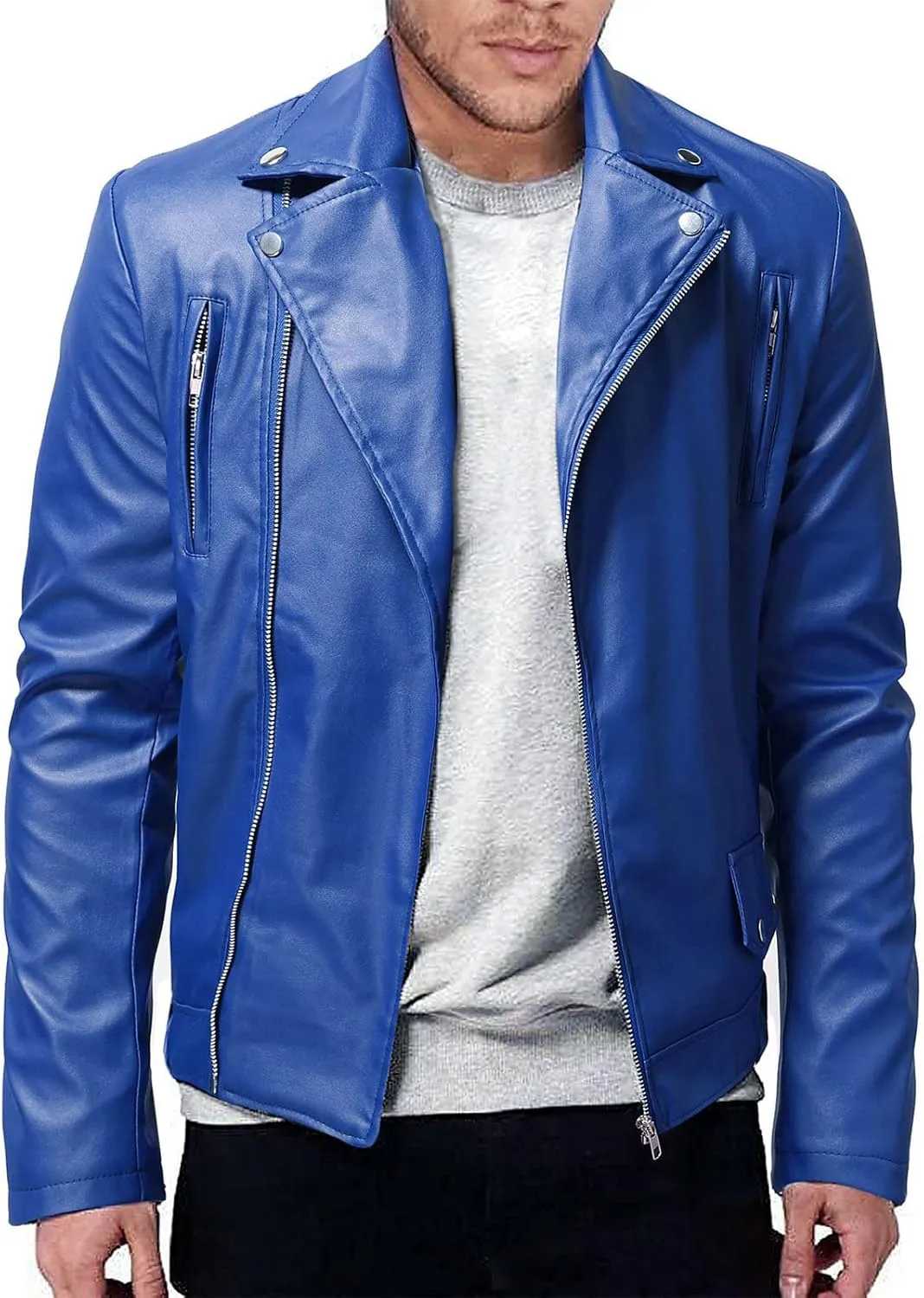 WENKOMG1 Men Faux Leather Jacket, Fall/Winter Thickening Coat Long Sleeve Zip Up Outwear Sports Basic Parka with Pocket