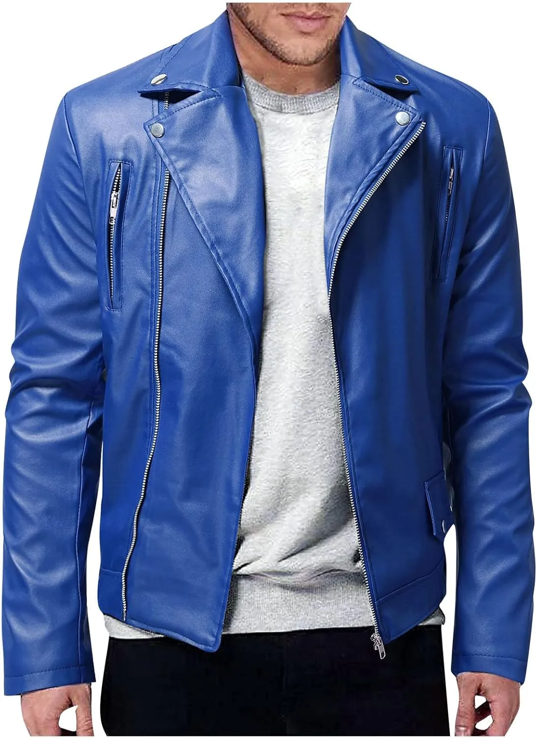 WENKOMG1 Men Faux Leather Jacket, Fall/Winter Thickening Coat Long Sleeve Zip Up Outwear Sports Basic Parka with Pocket
