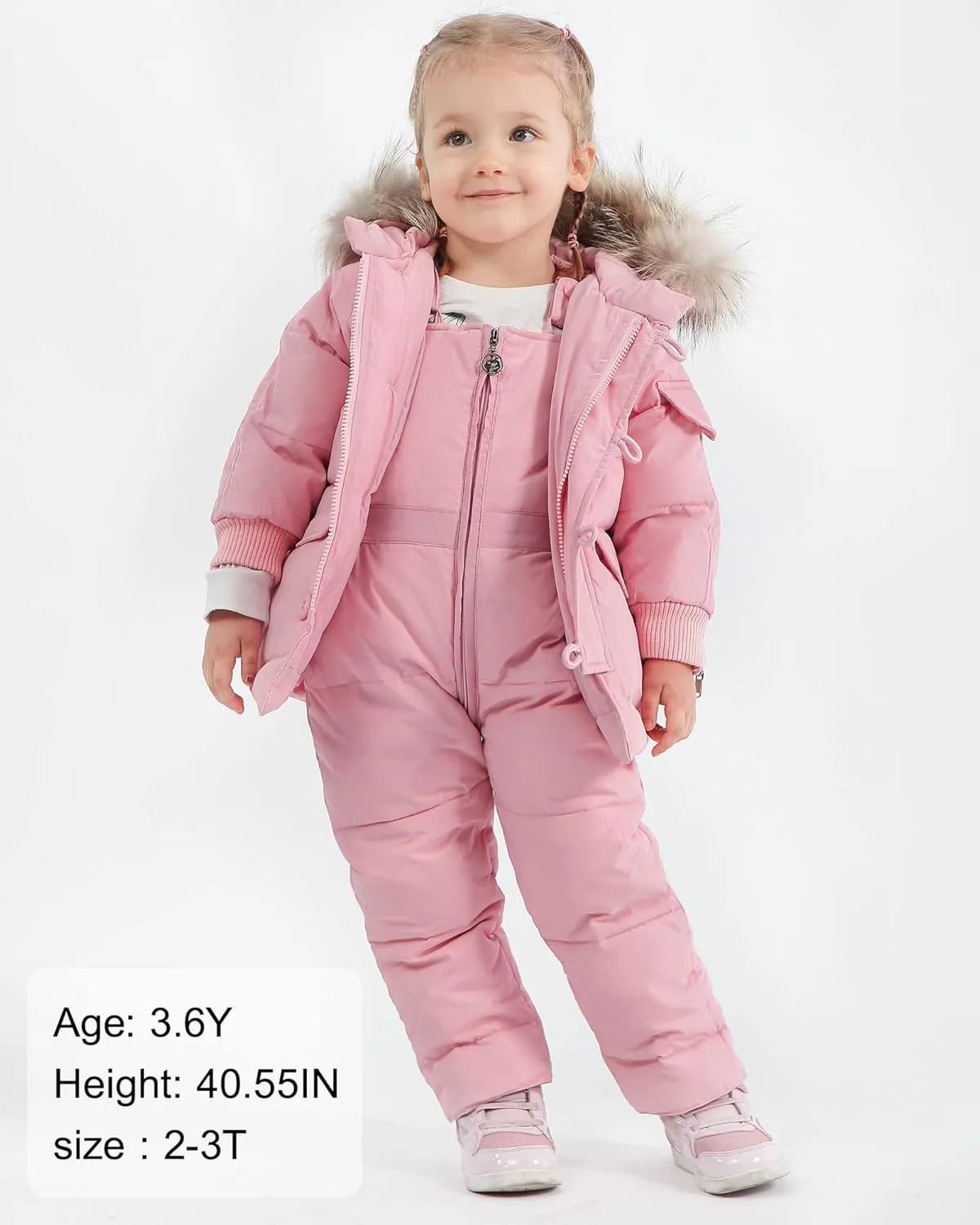 WESIDOM Baby Boys Girls Snowsuit, Toddler Winter Outfit Sets Kids Hooded Artificial Fur Down Jacket Coat and Ski Bib Pants