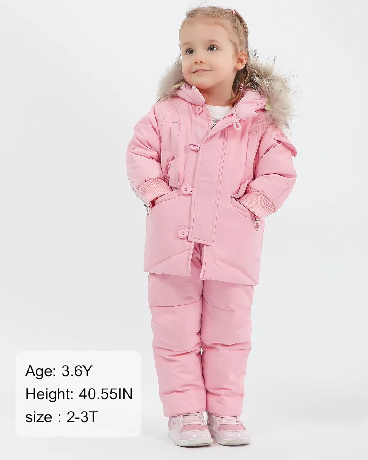 WESIDOM Baby Boys Girls Snowsuit, Toddler Winter Outfit Sets Kids Hooded Artificial Fur Down Jacket Coat and Ski Bib Pants