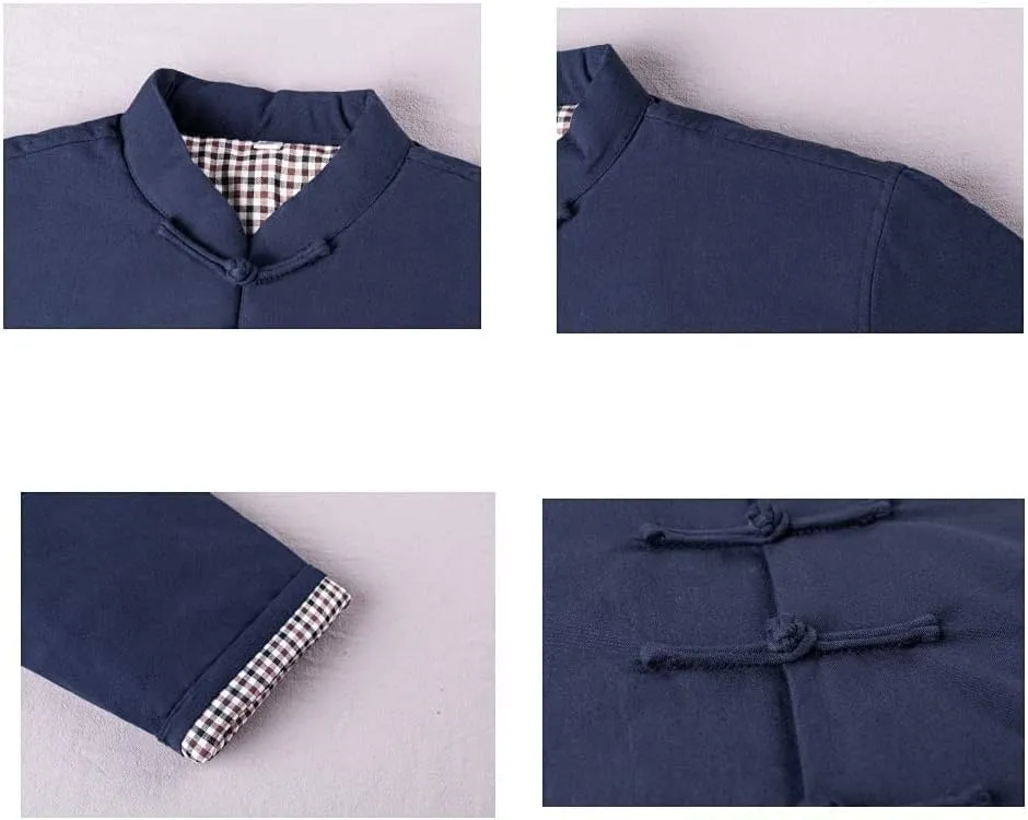 Winter Warm Thicken Tang Suit Men Cotton Padded Kung Fu Uniform Jacket Long Sleeved Coat Tops for Seniors