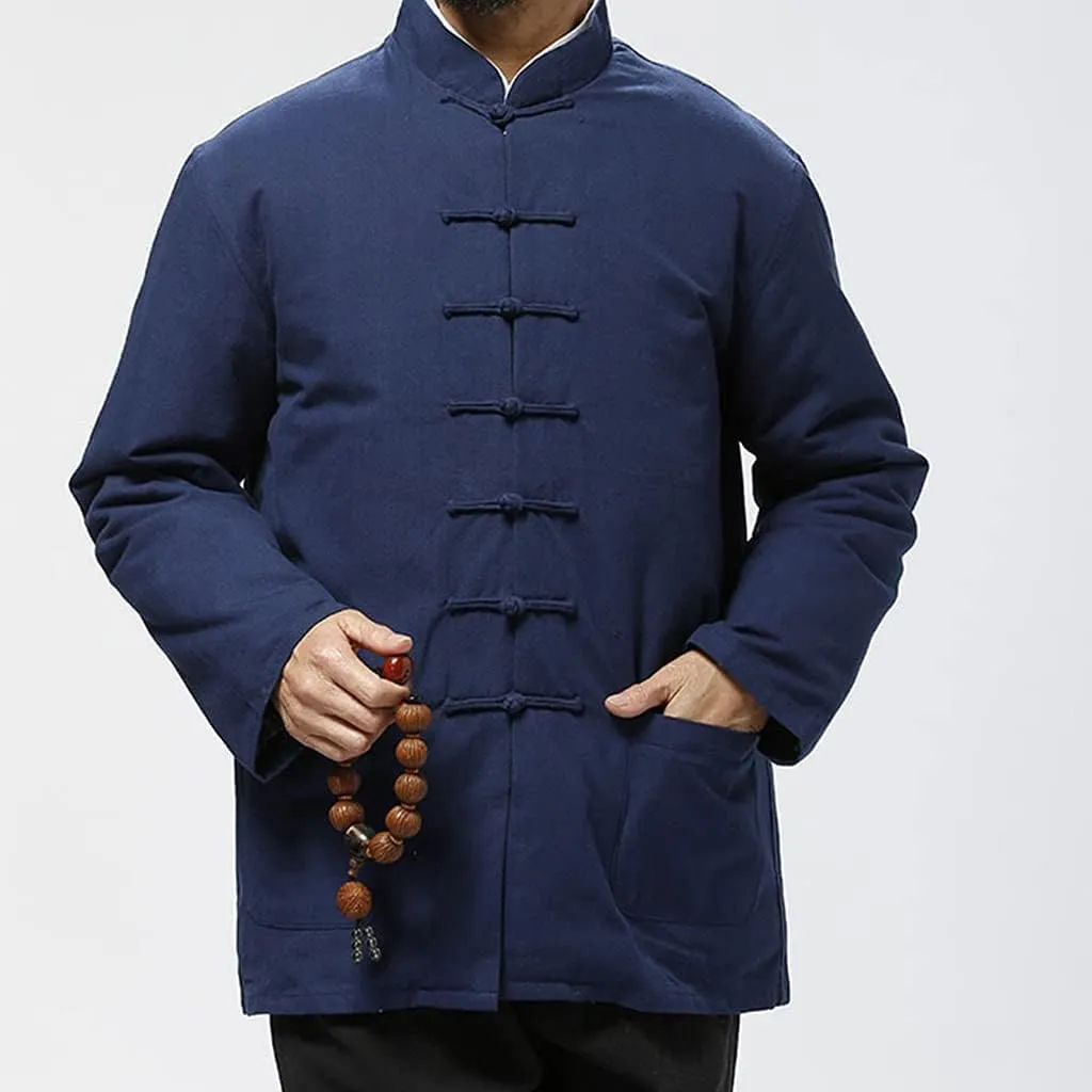Winter Warm Thicken Tang Suit Men Cotton Padded Kung Fu Uniform Jacket Long Sleeved Coat Tops for Seniors