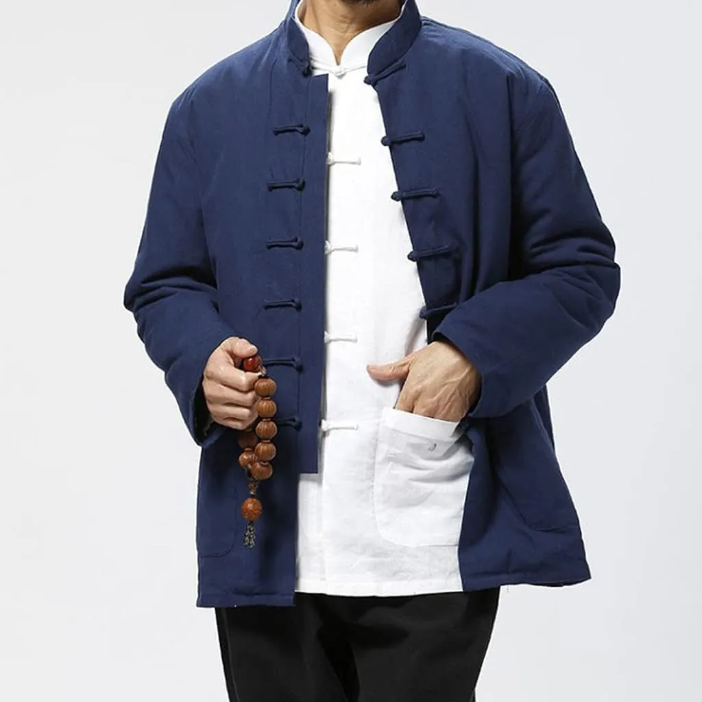 Winter Warm Thicken Tang Suit Men Cotton Padded Kung Fu Uniform Jacket Long Sleeved Coat Tops for Seniors