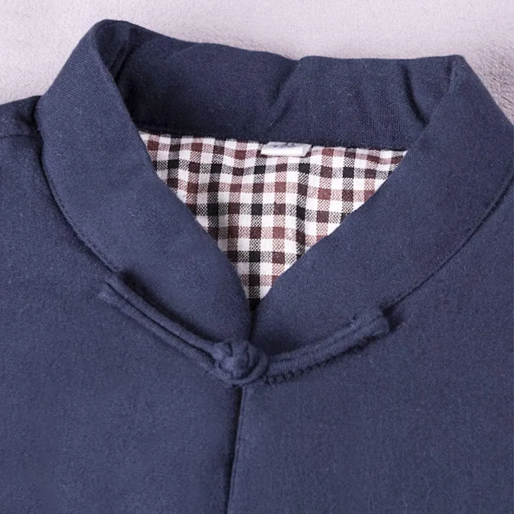 Winter Warm Thicken Tang Suit Men Cotton Padded Kung Fu Uniform Jacket Long Sleeved Coat Tops for Seniors