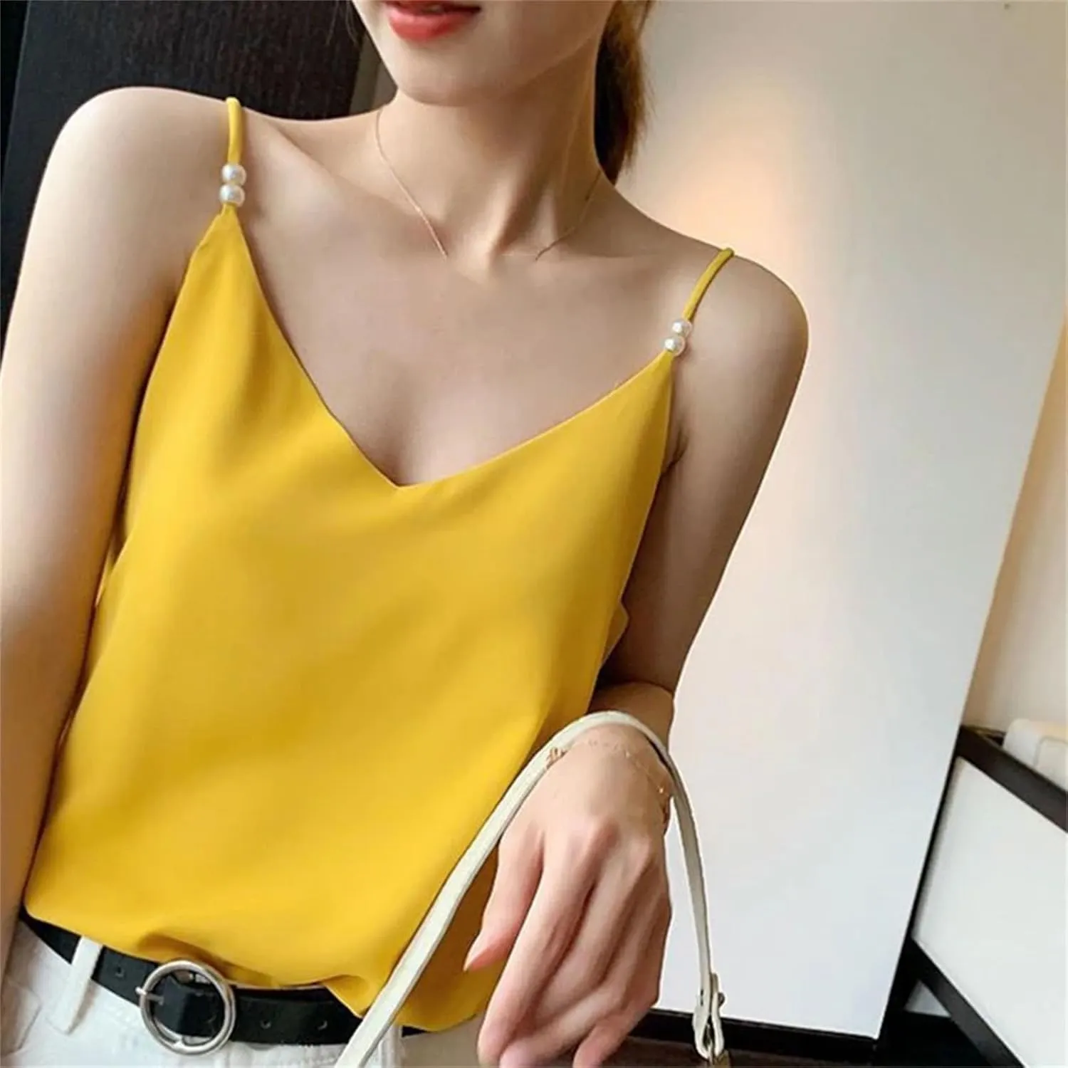 Woman T-Shirt V-Neck Tank Top Sleeveless Camisole Casual Sexy SolidClothing