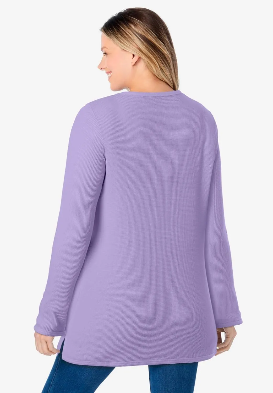 Woman Within Women's Plus Size Waffle Thermal Sweatshirt