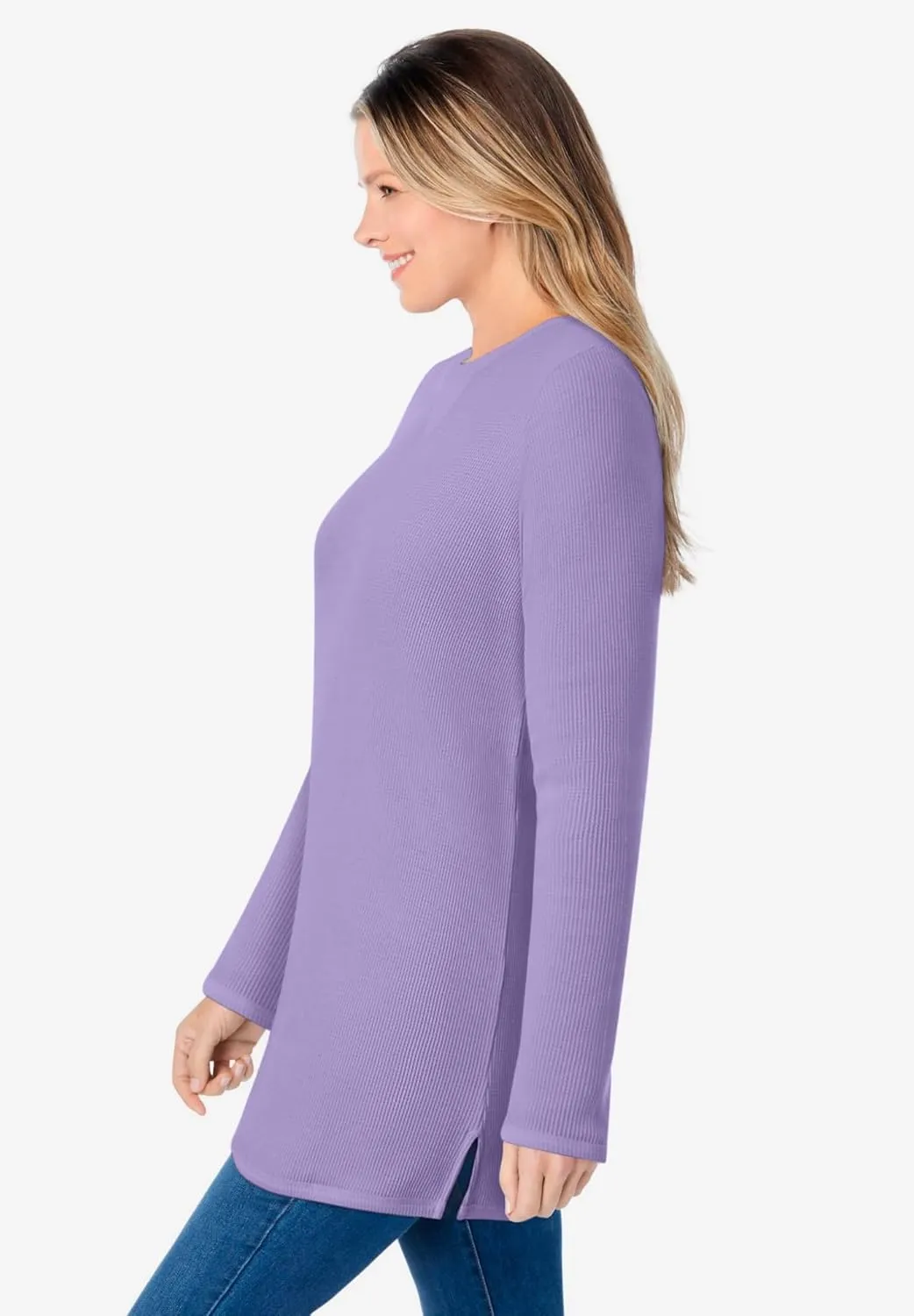 Woman Within Women's Plus Size Waffle Thermal Sweatshirt