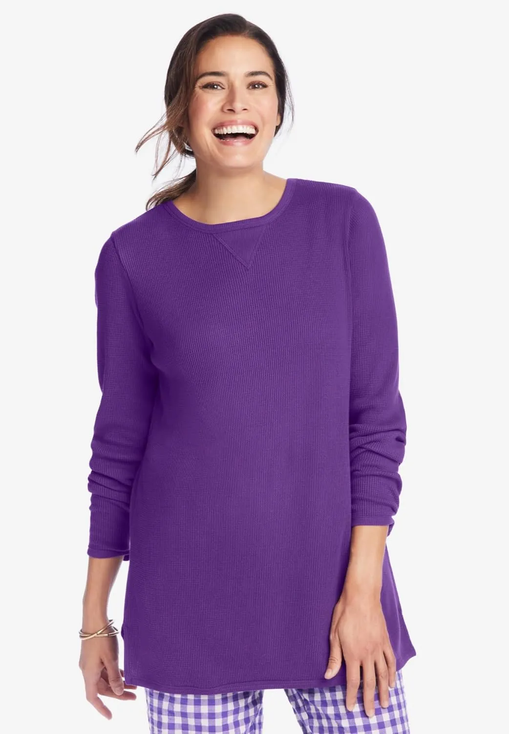 Woman Within Women's Plus Size Waffle Thermal Sweatshirt