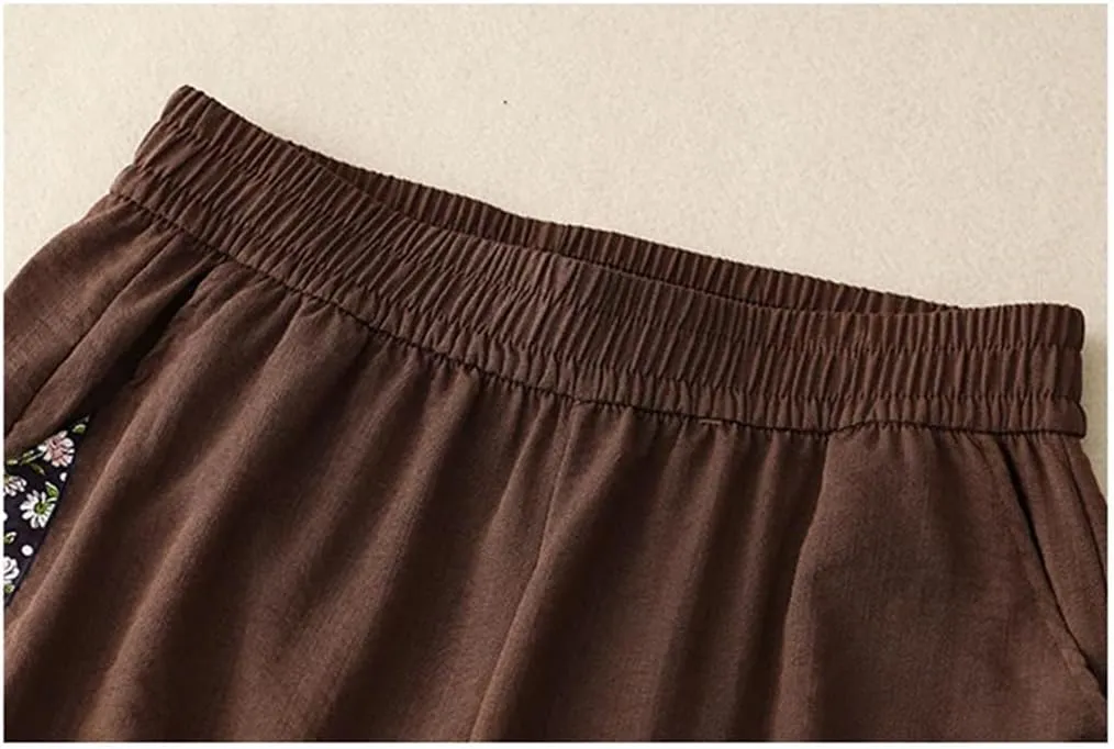 Women Casual Ankle-Length Pants Elastic Waist Basics Pant Harem Pants Elastic Waist Cotton Pant