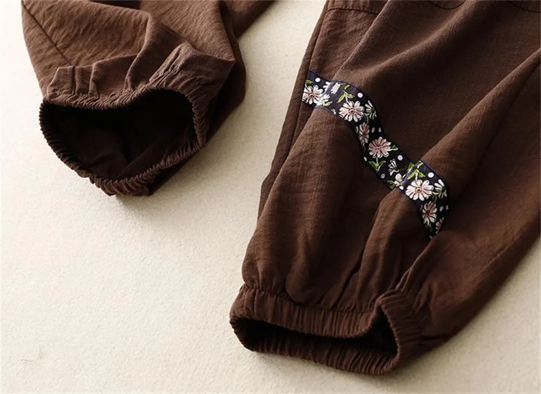 Women Casual Ankle-Length Pants Elastic Waist Basics Pant Harem Pants Elastic Waist Cotton Pant