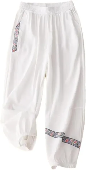 Women Casual Ankle-Length Pants Elastic Waist Basics Pant Harem Pants Elastic Waist Cotton Pant