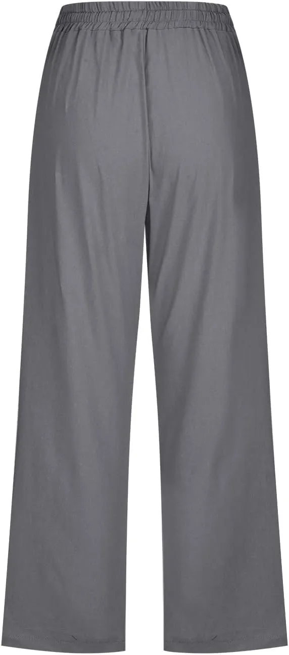 Women Cotton Linen Capris Pants Casual Summer 2025 Straight Wide Leg Loose Drawstring Elastic Waist Cropped Trouser