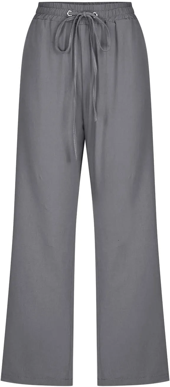Women Cotton Linen Capris Pants Casual Summer 2025 Straight Wide Leg Loose Drawstring Elastic Waist Cropped Trouser
